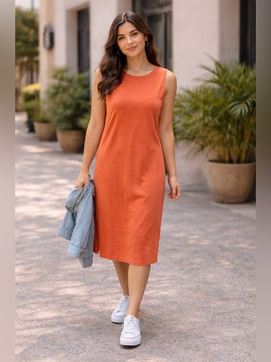 a new day Dresses & Skirts - Orange Sleeveless Midi Dress Casual Knit Tank Dress Summer Minimalist